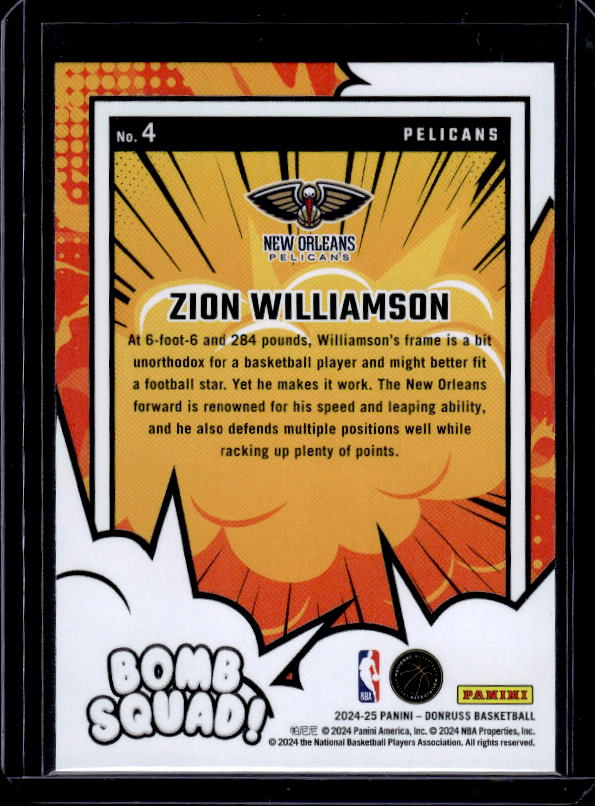 2024-25 Donruss #4 Zion Williamson Bomb Squad