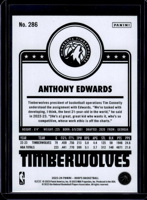 2023-24 Hoops #286 Anthony Edwards