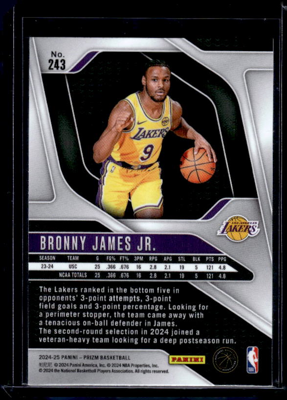 2024-25 Panini Prizm #243 Bronny James Jr.
