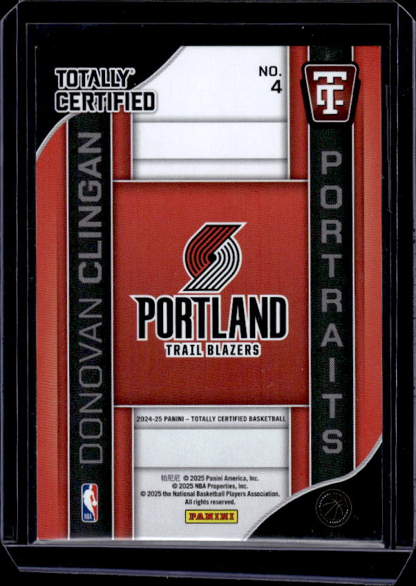 2024-25 Panini Totally Certified #4 Donovan Clingan Portraits