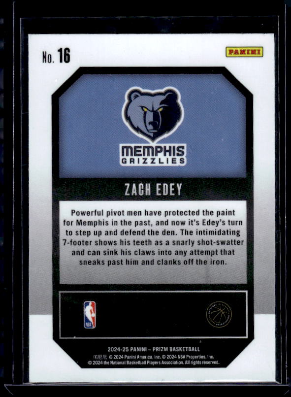 2024-25 Panini Prizm #16 Zach Edey Emergent