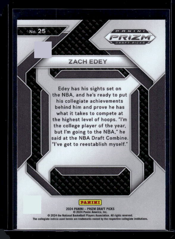 2024 Panini Prizm Draft Picks #25 Zach Edey New Recruits