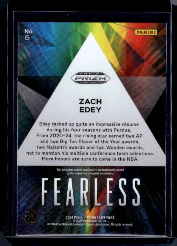 2024 Panini Prizm Draft Picks #6 Zach Edey Fearless