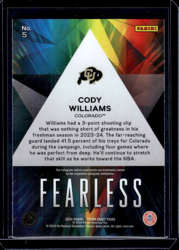 2024 Panini Prizm Draft Picks #5 Cody Williams Fearless