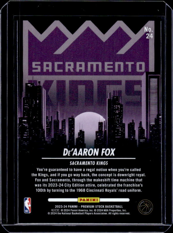 2023-24 Hoops Premium Stock #24 De'Aaron Fox City Edition
