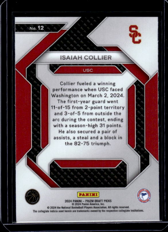 2024 Panini Prizm Draft Picks #12 Isaiah Collier New Recruits