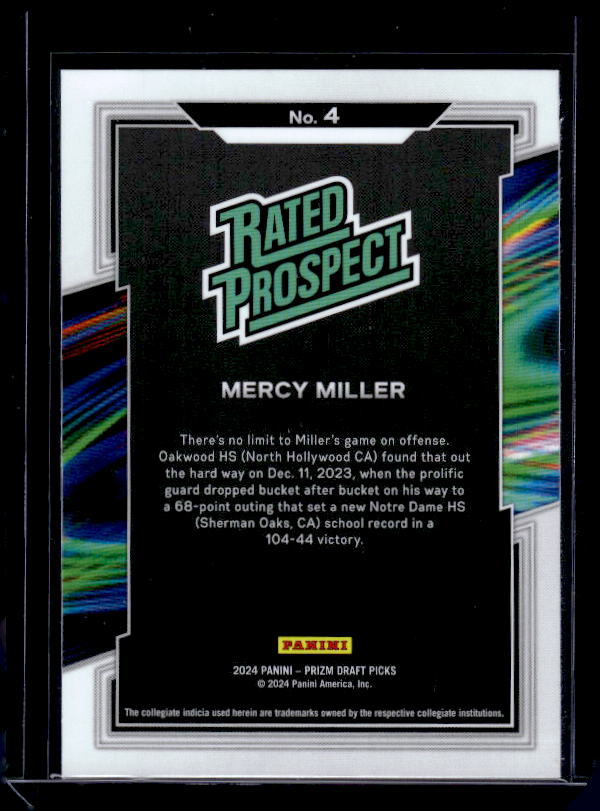 2024 Panini Prizm Draft Picks #4 Mercy Miller Rated Prospect