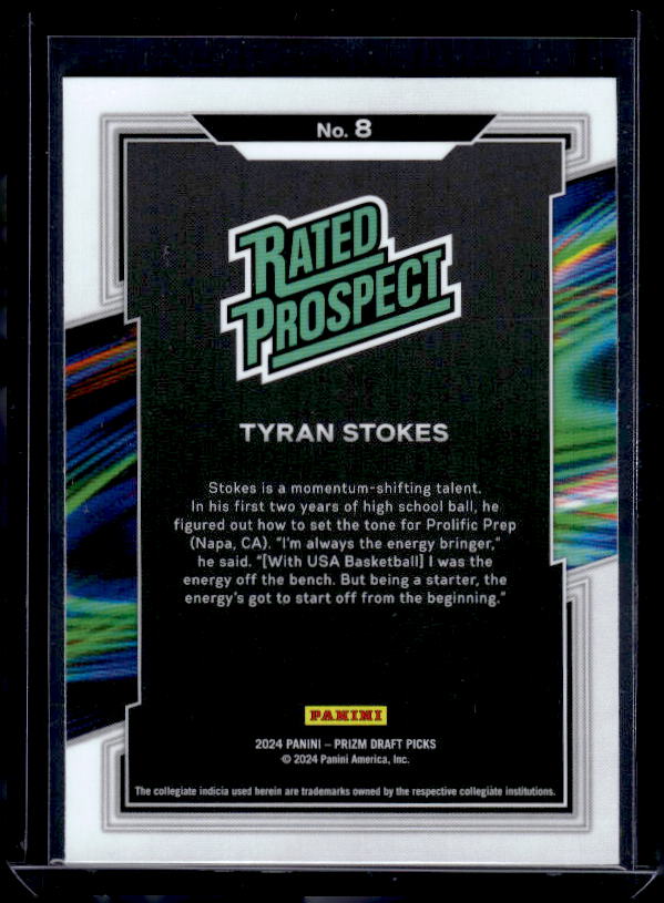 2024 Panini Prizm Draft Picks #8 Tyran Stokes Rated Prospect