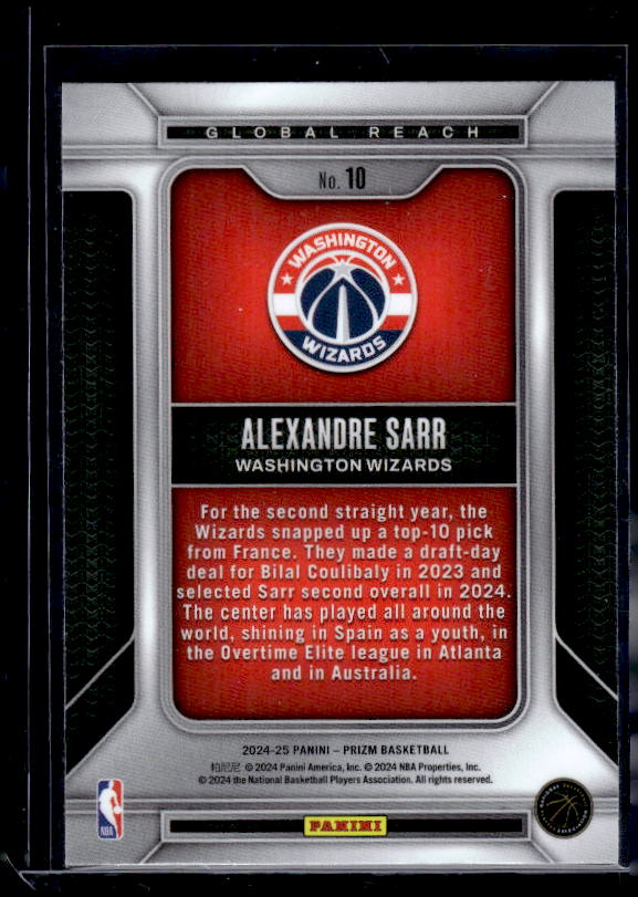 2024-25 Panini Prizm #10 Alexandre Sarr Global Reach