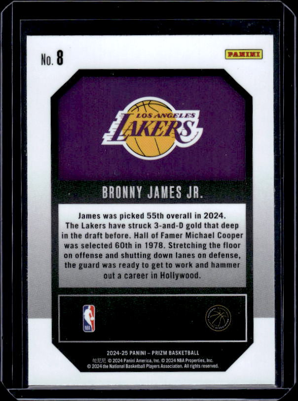 2024-25 Panini Prizm #8 Bronny James Jr. Emergent