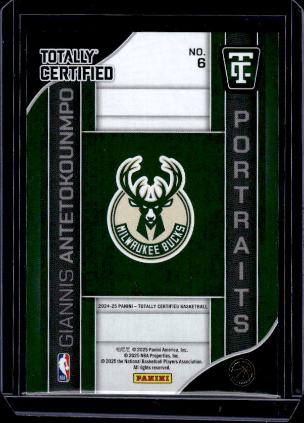 2024-25 Panini Totally Certified #6 Giannis Antetokounmpo Portraits