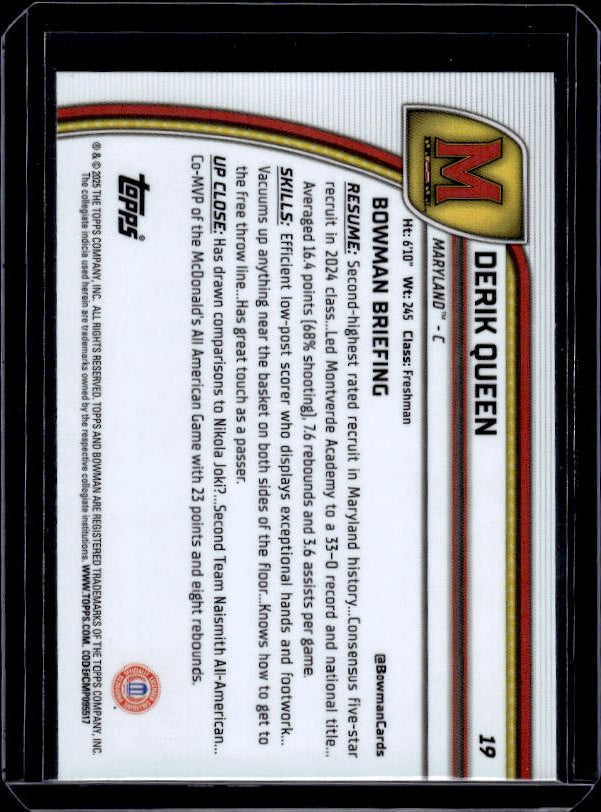 2024-25 Bowman University Chrome #19 Derik Queen