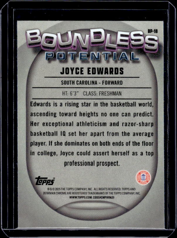 2024-25 Bowman University Chrome #BP-18 Joyce Edwards Boundless Potential