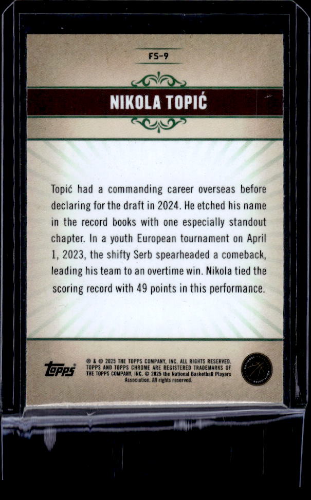 2024-25 Topps Chrome - Fresh Start #FS-9 Nikola Topić