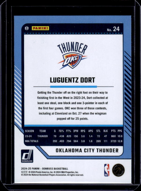 2024-25 Donruss #24 Luguentz Dort Holo Winter