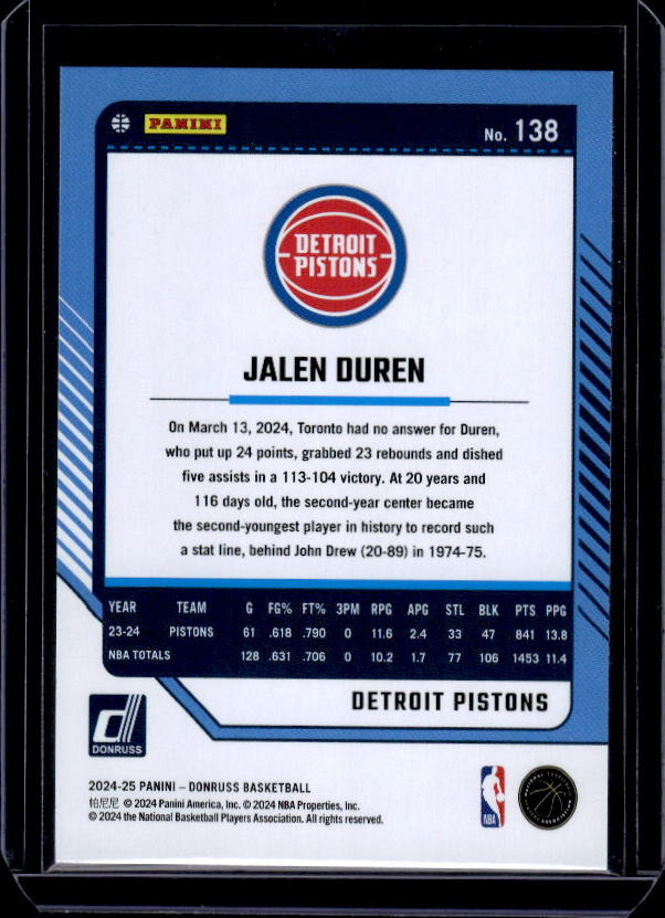 2024-25 Donruss #138 Jalen Duren Holo Winter