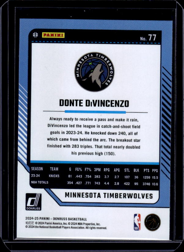 2024-25 Donruss #77 Donte DiVincenzo Holo Winter