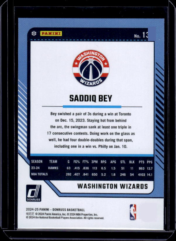 2024-25 Donruss #13 Saddiq Bey Holo Winter