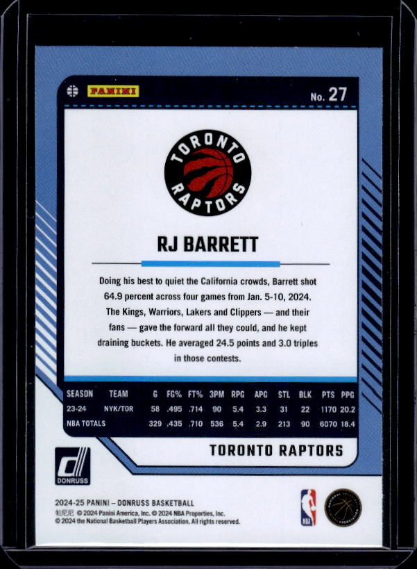 2024-25 Donruss #27 RJ Barrett Holo Winter