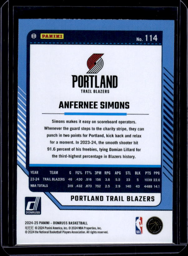 2024-25 Donruss #114 Anfernee Simons Holo Winter