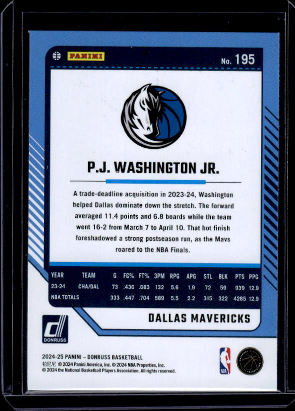 2024-25 Donruss #195 P.J. Washington Jr. Holo Winter