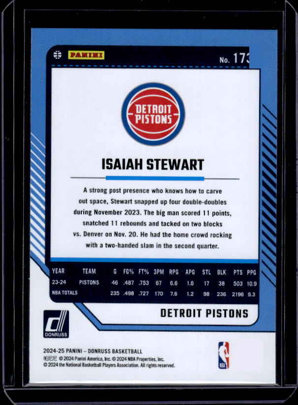2024-25 Donruss #173 Isaiah Stewart Holo Winter