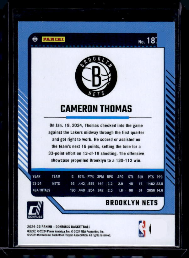 2024-25 Donruss #187 Cameron Thomas Holo Winter