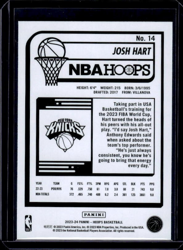2023-24 Hoops #14 Josh Hart Teal Explosion