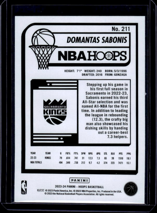 2023-24 Hoops #211 Domantas Sabonis Purple