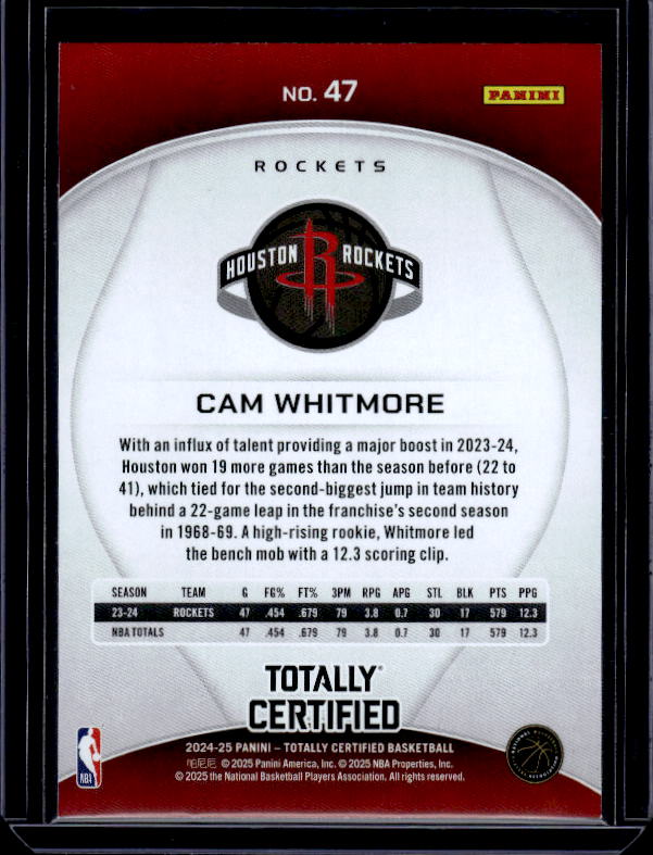 2024-25 Panini Totally Certified #47 Cam Whitmore Mirror Maroon
