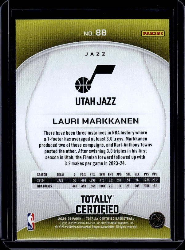 2024-25 Panini Totally Certified #88 Lauri Markkanen Mirror Maroon