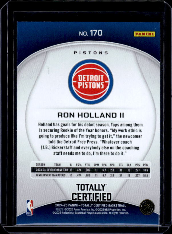 2024-25 Panini Totally Certified #170 Ron Holland II Mirror Maroon