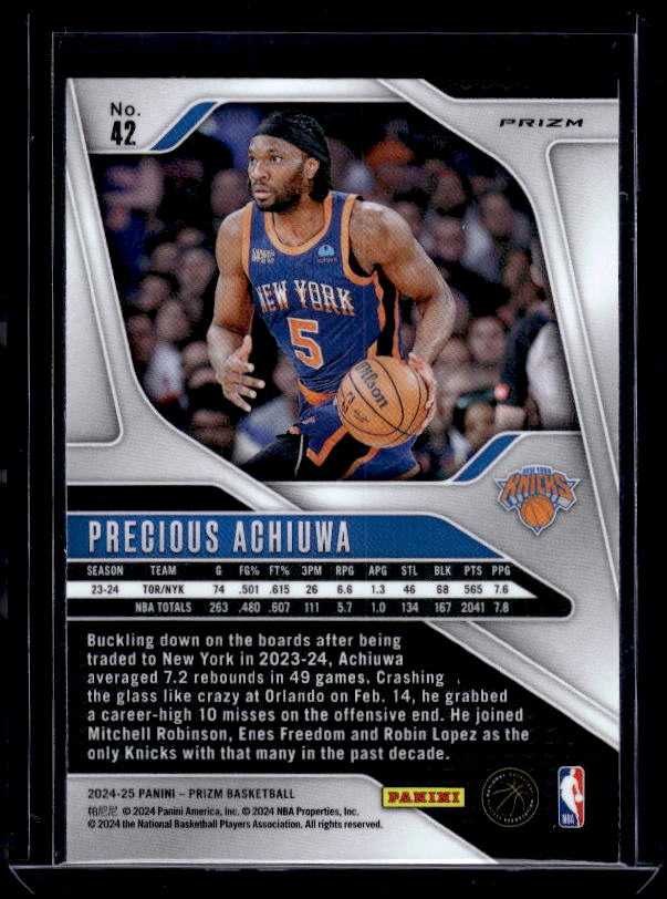 2024-25 Panini Prizm #42 Precious Achiuwa Prizms Red White and Blue