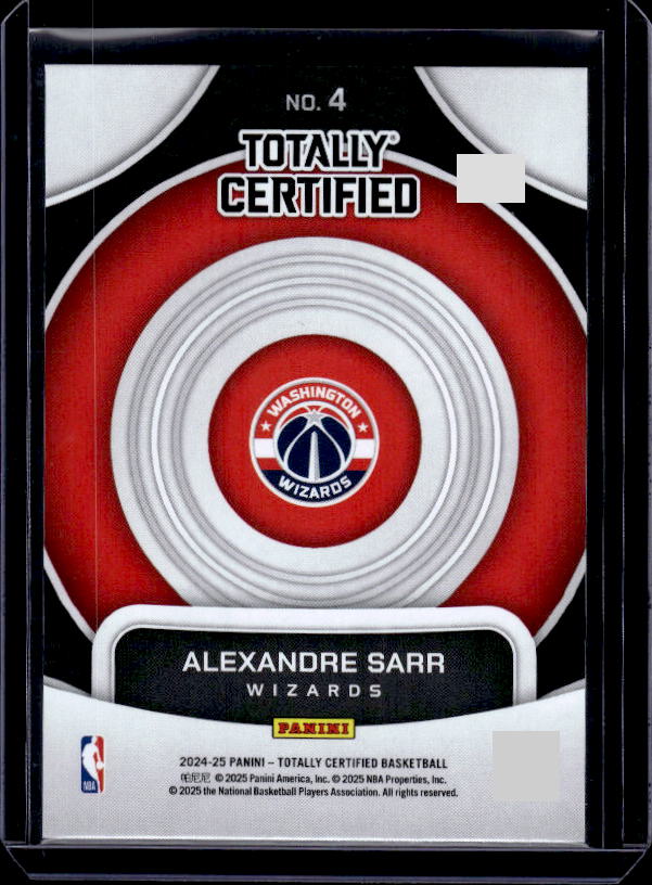 2024-25 Panini Totally Certified #4 Alexandre Sarr On Target Mirror