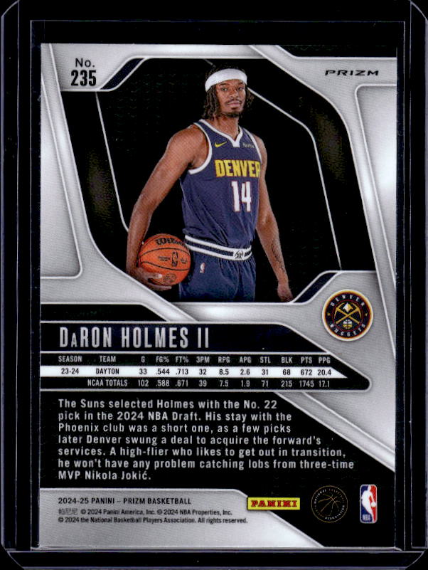 2024-25 Panini Prizm #235 DaRon Holmes II Prizms Orange Ice
