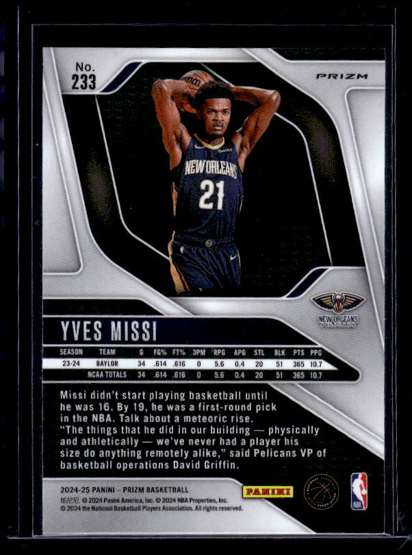 2024-25 Panini Prizm #233 Yves Missi Prizms Orange Ice