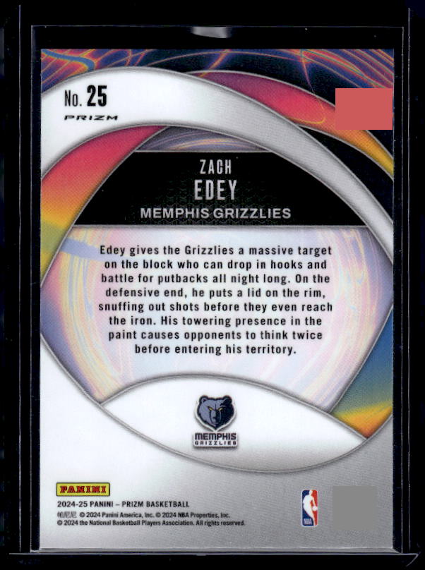 2024-25 Panini Prizm #25 Zach Edey Instant Impact Prizms Silver