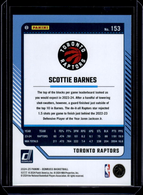 2024-25 Donruss #153 Scottie Barnes Holo Green Laser