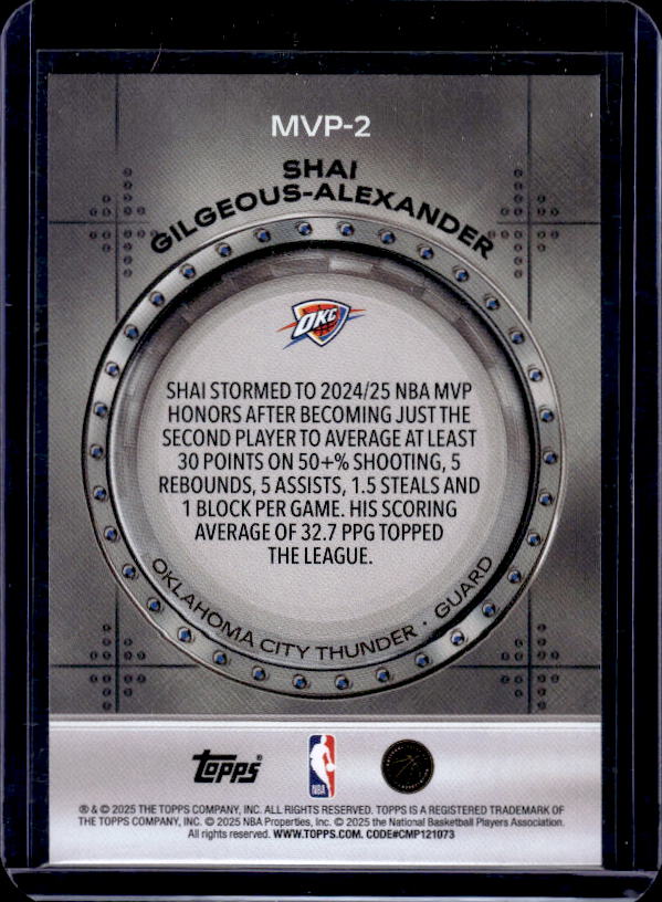 2025-26 Topps #MVP-2 Shai Gilgeous-Alexander MVP Vault