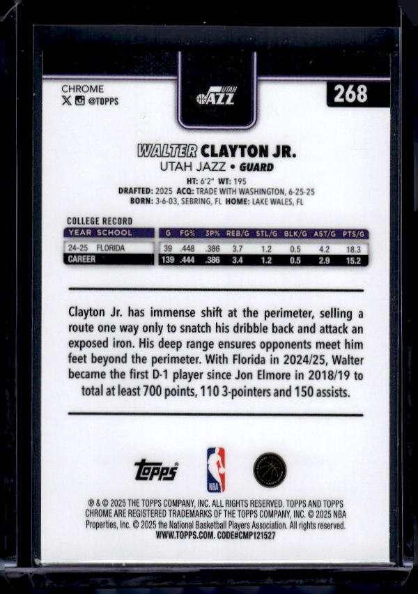 2025-26 Topps Chrome #268 Walter Clayton Jr. Pulsar Refractor