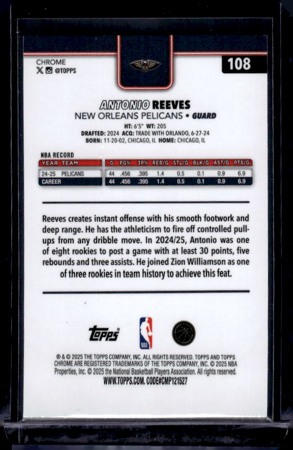 2025-26 Topps Chrome #108 Antonio Reeves Pulsar Refractor