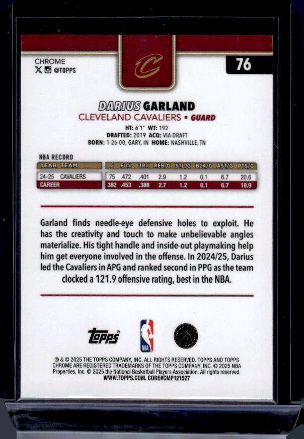 2025-26 Topps Chrome #76 Darius Garland Pulsar Refractor