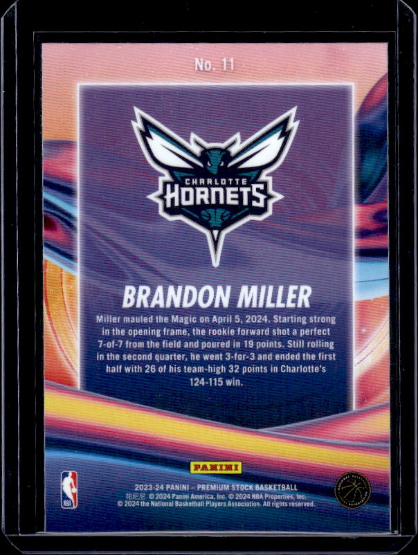 2023-24 Hoops Premium Stock #11 Brandon Miller Anti Gravity