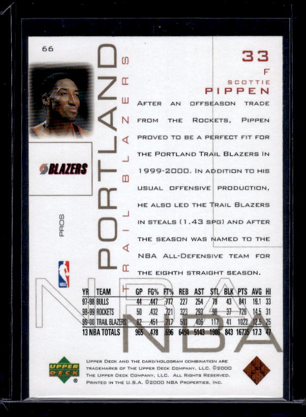 2000-01 Upper Deck Pros & Prospects #66 Scottie Pippen