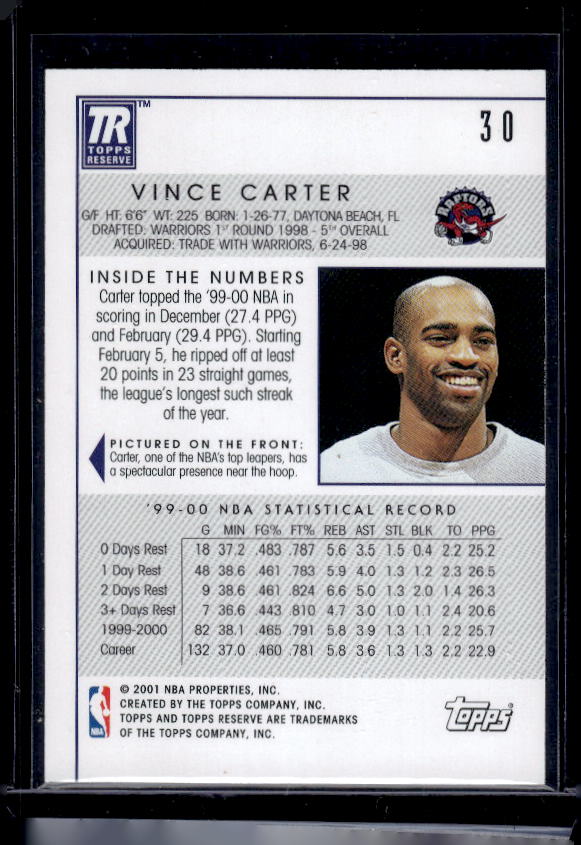 2000-01 Topps Reserve #30 Vince Carter