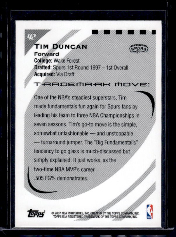 2006-07 Topps Trademark Moves #42 Tim Duncan