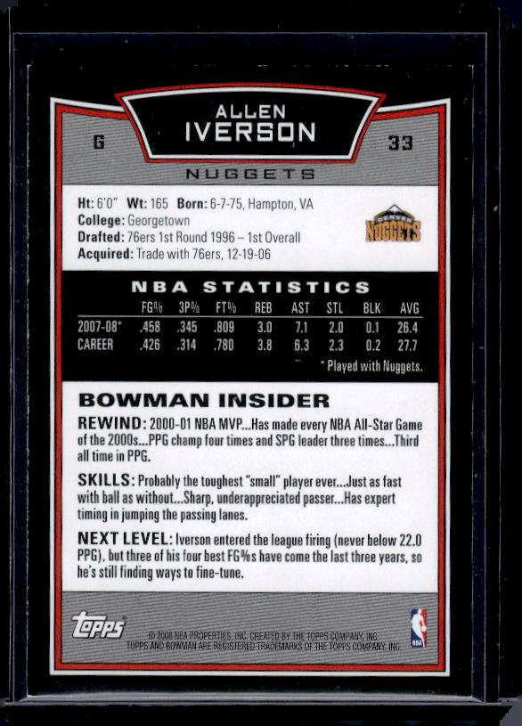 2008-09 Bowman #33 Allen Iverson