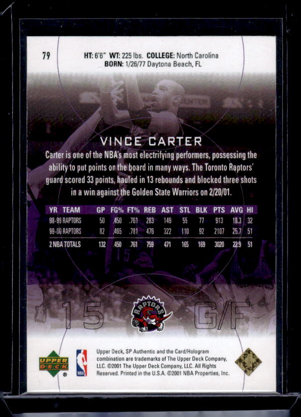 2000-01 SP Authentic #79 Vince Carter