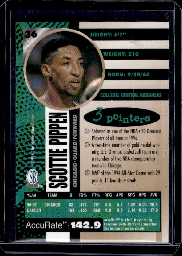 1997-98 Score Board Autographed #36 Scottie Pippen
