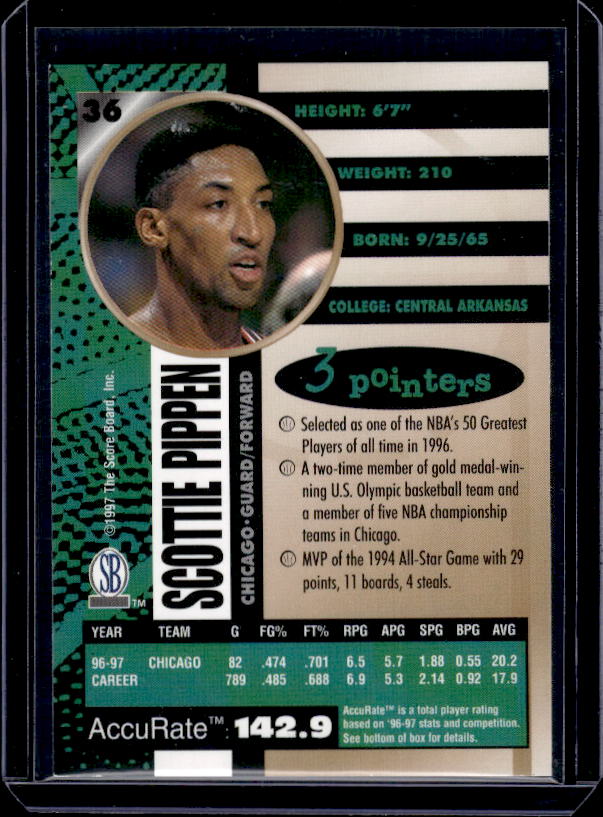 1997-98 Score Board Autographed #36 Scottie Pippen